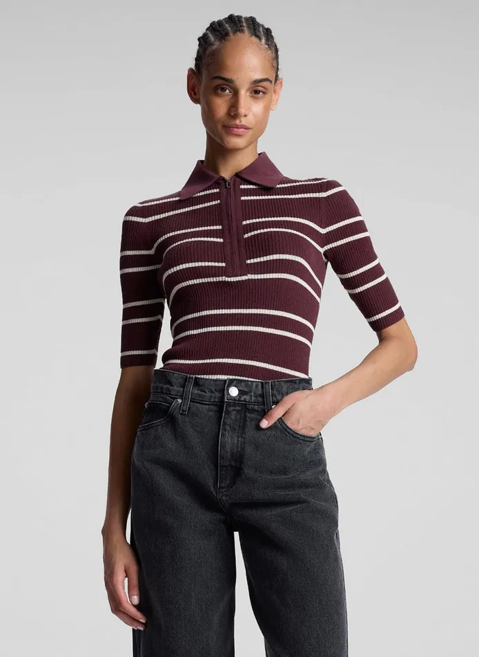 Women Cooper Fine Cotton Ribbed Top Carobwhite Wide Stripe ALC Tops