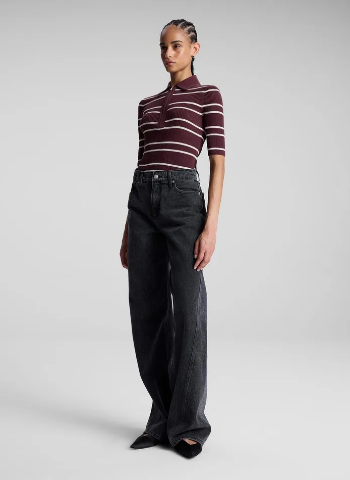 Women Cooper Fine Cotton Ribbed Top Carobwhite Wide Stripe ALC Tops