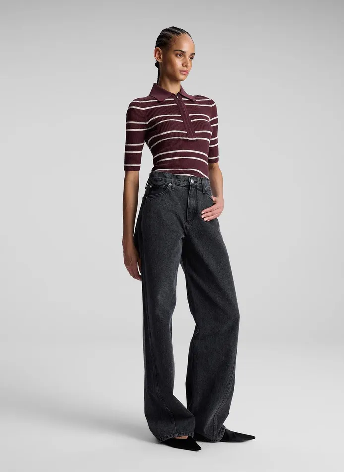 Women Cooper Fine Cotton Ribbed Top Carobwhite Wide Stripe ALC Tops