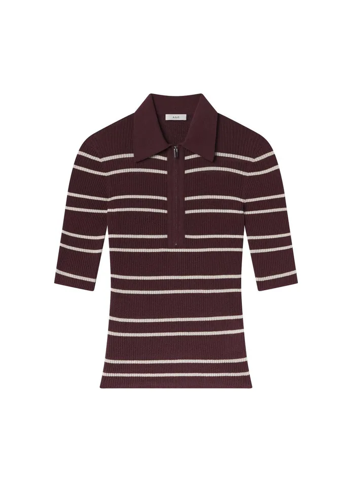 Women Cooper Fine Cotton Ribbed Top Carobwhite Wide Stripe ALC Tops