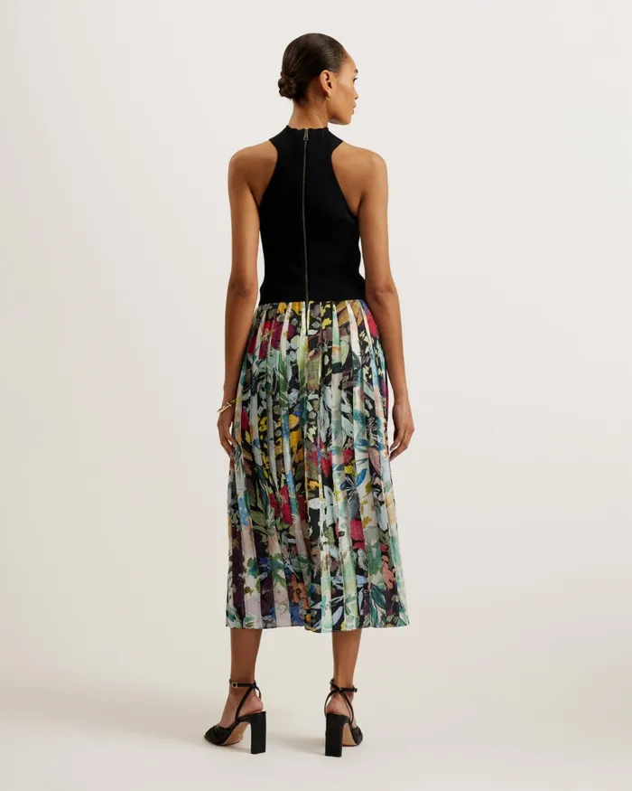 Women CORINO 8211 Sleeveless Midi Dress With Floral Pleated Skirt Black Ted Baker Dresses Women CORINO 8211 Sleeveless Midi Dress With Floral Pleated Skirt Black Ted Baker Dresses