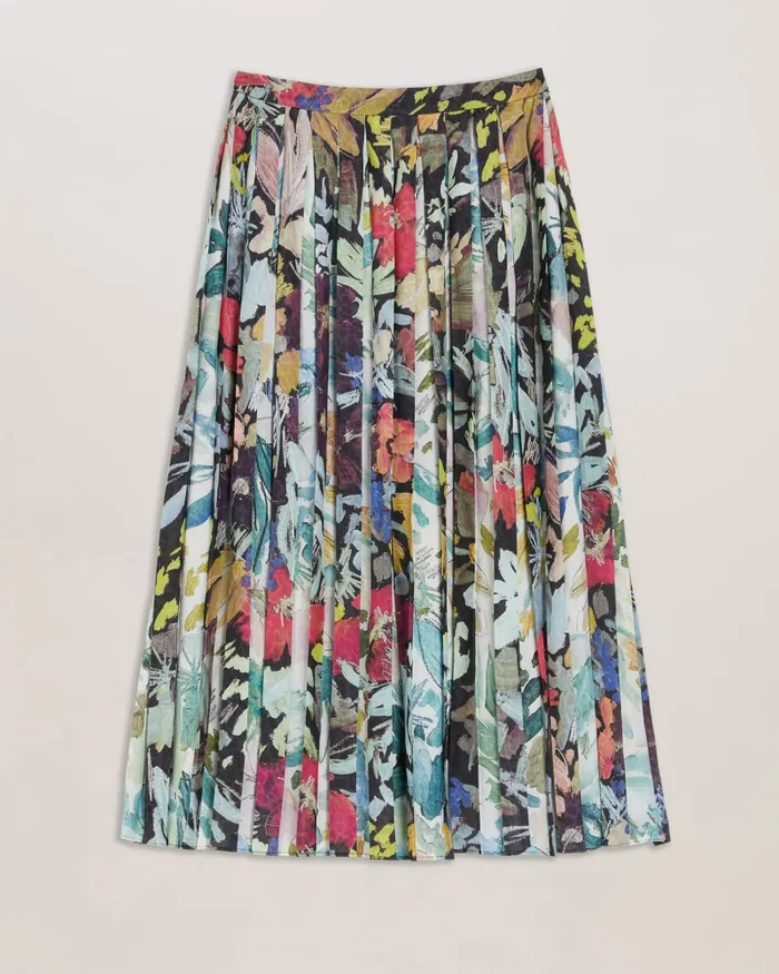 Women CORNINA 8211 Floral Pleated Midi Skirt Black Ted Baker Skirts