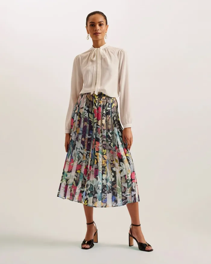 Women CORNINA 8211 Floral Pleated Midi Skirt Black Ted Baker Skirts