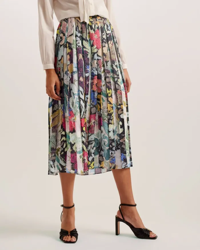 Women CORNINA 8211 Floral Pleated Midi Skirt Black Ted Baker Skirts