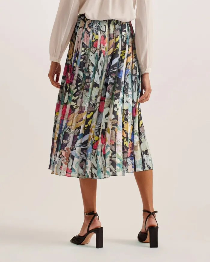 Women CORNINA 8211 Floral Pleated Midi Skirt Black Ted Baker Skirts