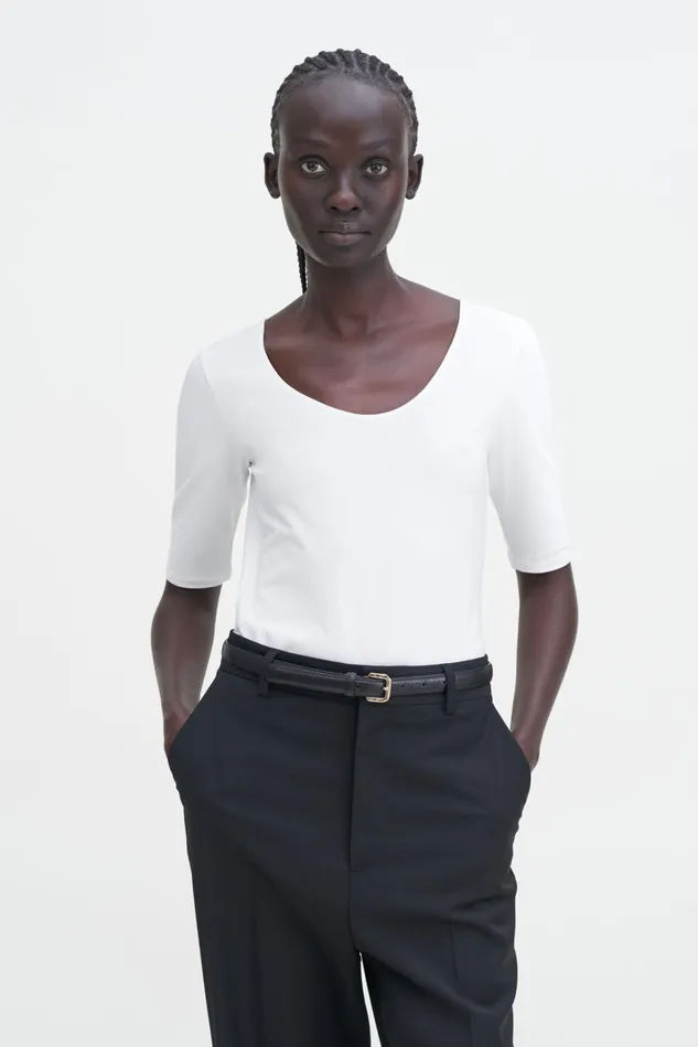 Women Cotton Stretch Scoop Neck Top White Filippa K Tops