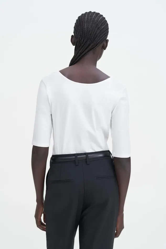 Women Cotton Stretch Scoop Neck Top White Filippa K Tops