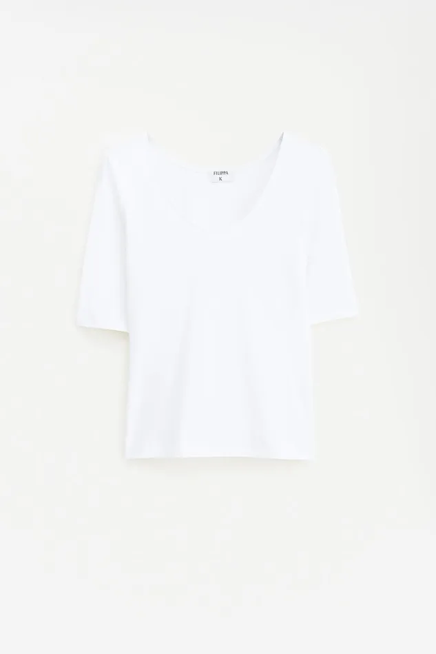 Women Cotton Stretch Scoop Neck Top White Filippa K Tops