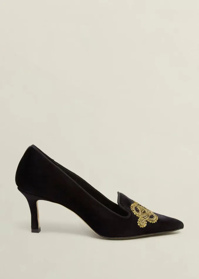 Women Court Shoes Hobbs Keston Embellished Velvet Courts Black