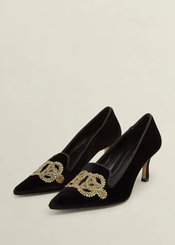 Women Court Shoes Hobbs Keston Embellished Velvet Courts Black