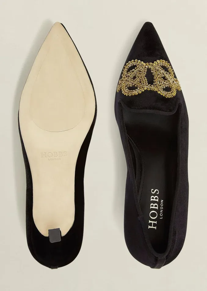 Women Court Shoes Hobbs Keston Embellished Velvet Courts Black