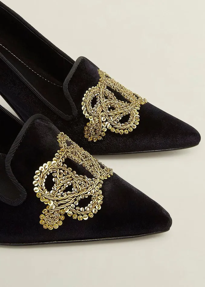 Women Court Shoes Hobbs Keston Embellished Velvet Courts Black