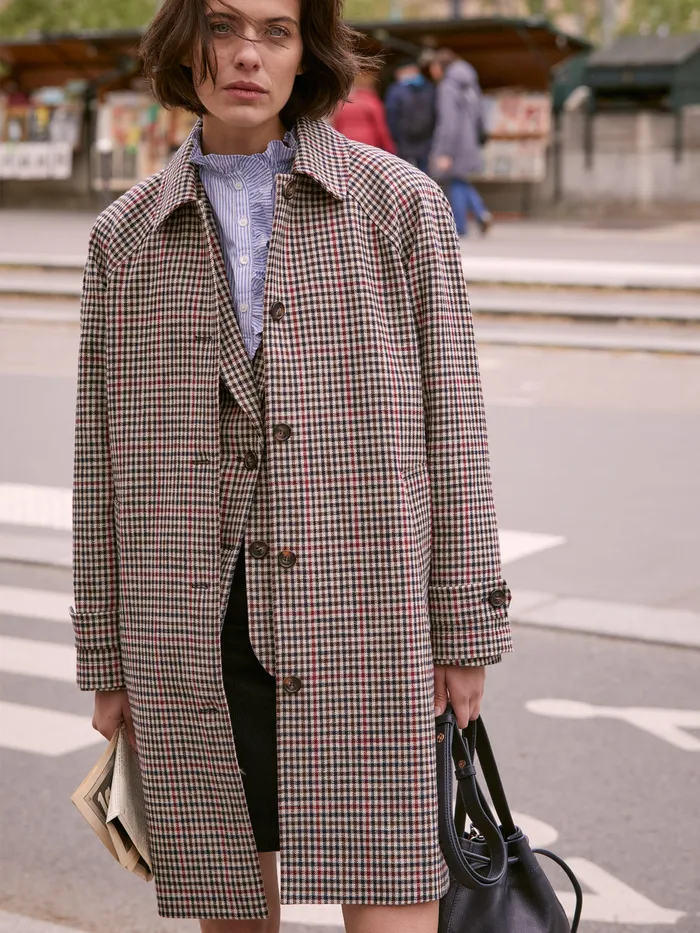 Women Cyrillus Clothing Check Twill Car Coat Carreaux Tricolore