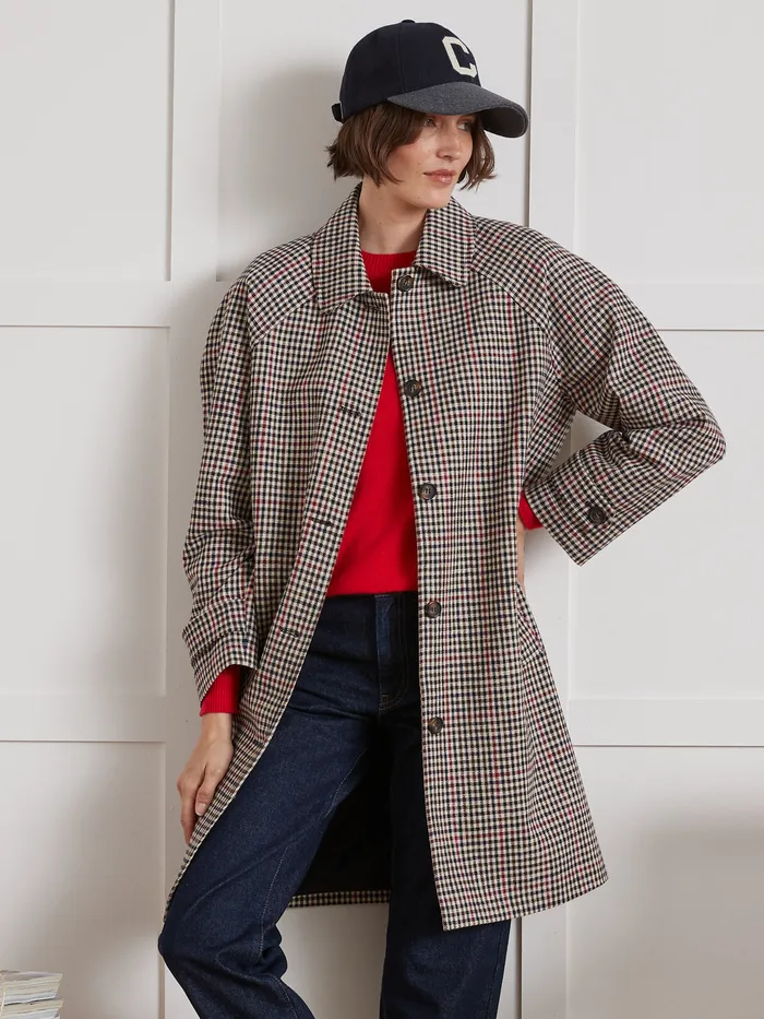 Women Cyrillus Clothing Check Twill Car Coat Carreaux Tricolore