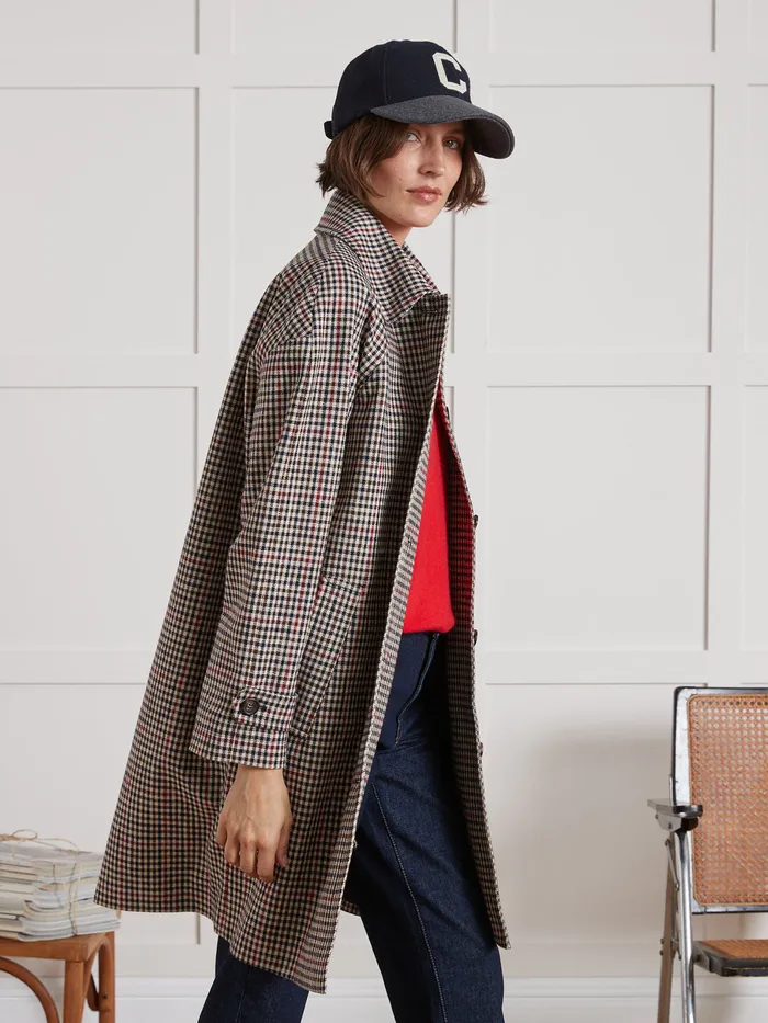 Women Cyrillus Clothing Check Twill Car Coat Carreaux Tricolore