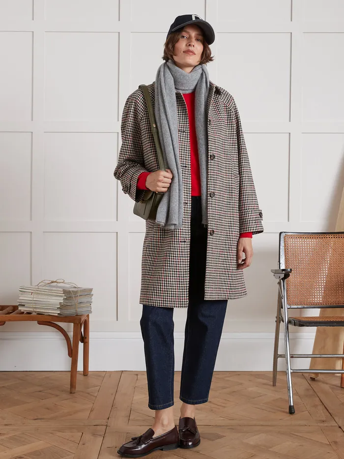 Women Cyrillus Clothing Check Twill Car Coat Carreaux Tricolore