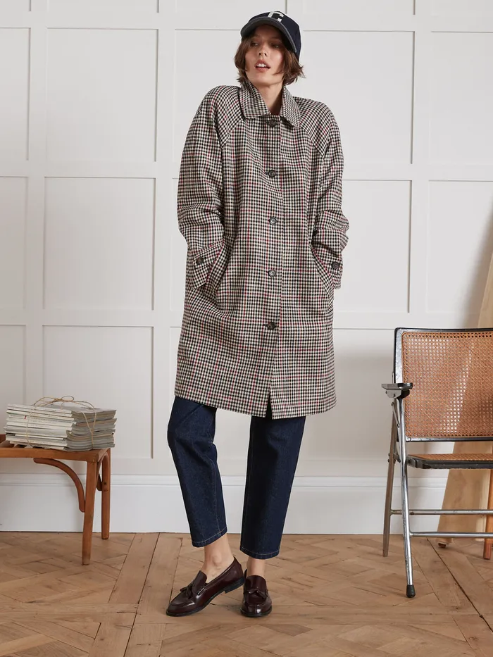 Women Cyrillus Clothing Check Twill Car Coat Carreaux Tricolore