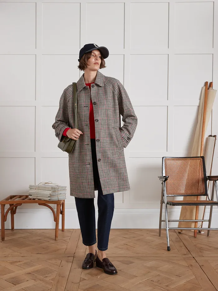 Women Cyrillus Clothing Check Twill Car Coat Carreaux Tricolore