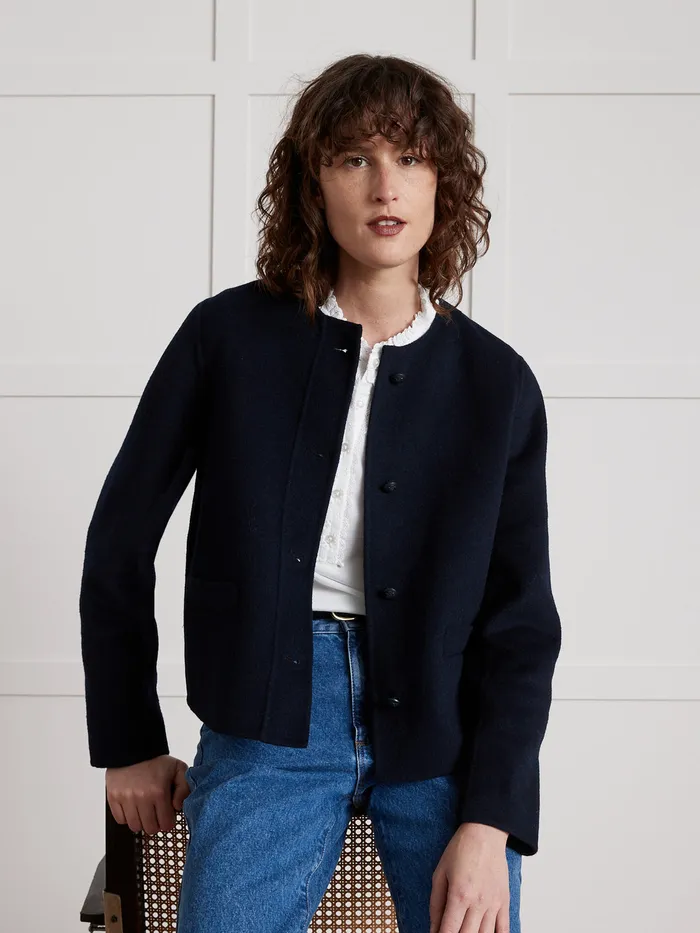 Women Cyrillus Clothing Collarless DoubleSided Woolen Jacket Encre