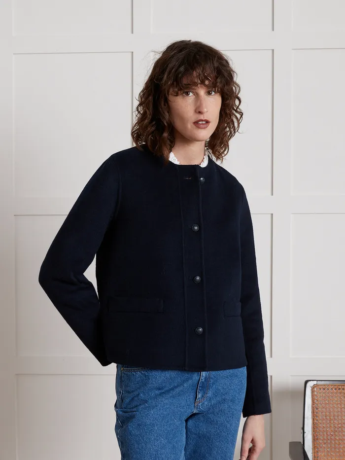Women Cyrillus Clothing Collarless DoubleSided Woolen Jacket Encre