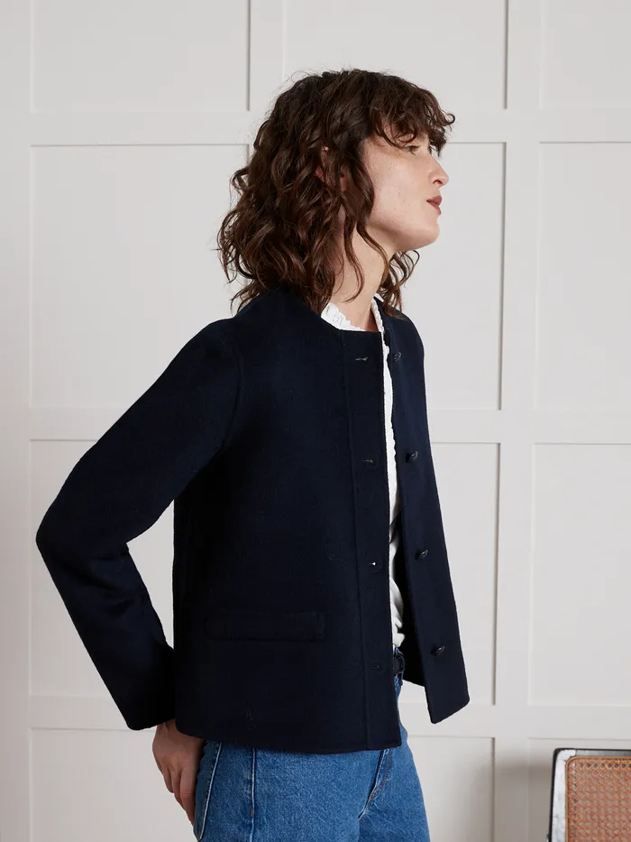 Women Cyrillus Clothing Collarless DoubleSided Woolen Jacket Encre