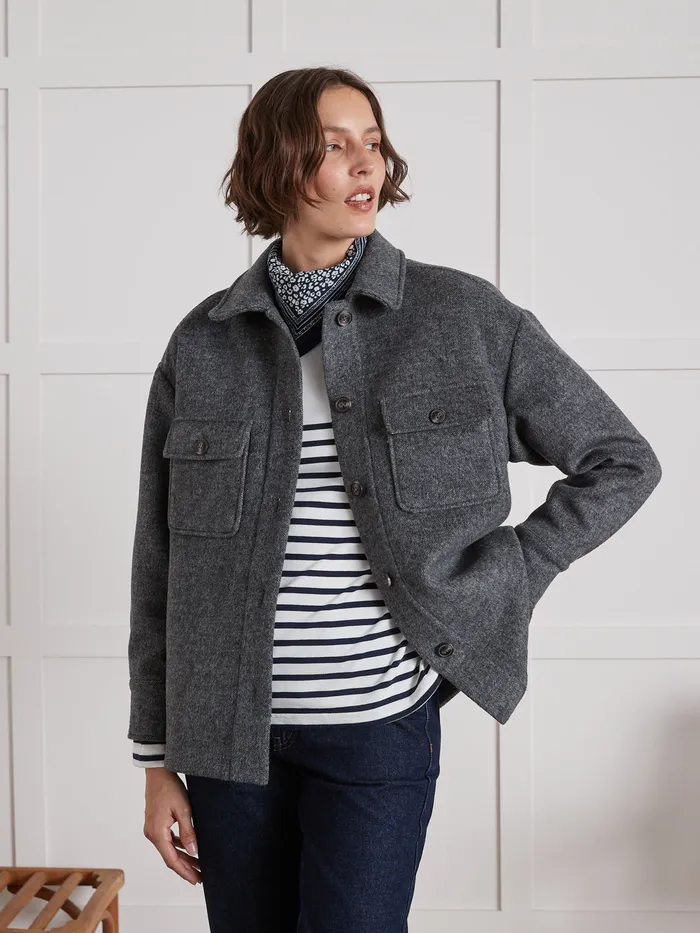 Women Cyrillus Clothing DoubleSided Woolen Topshirt Gris Chine Clair