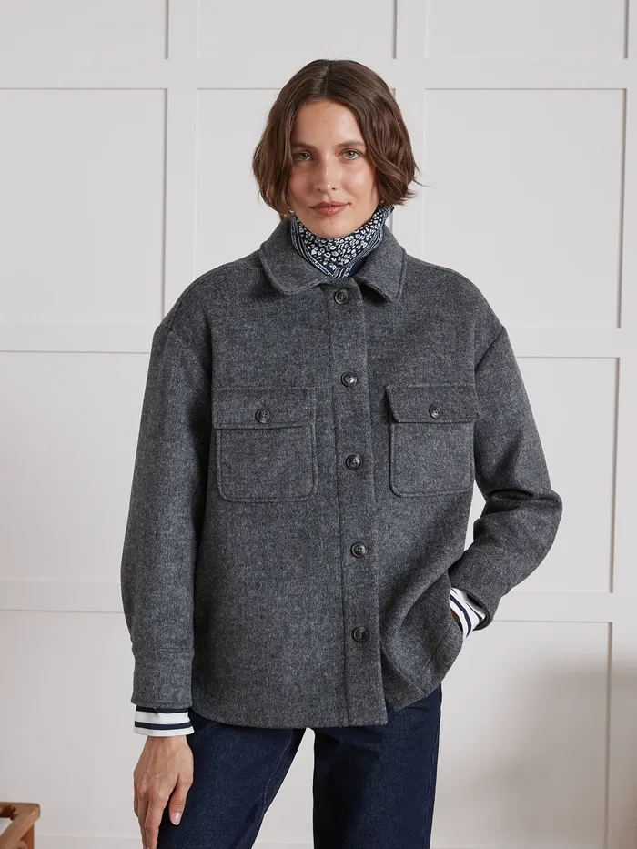 Women Cyrillus Clothing DoubleSided Woolen Topshirt Gris Chine Clair