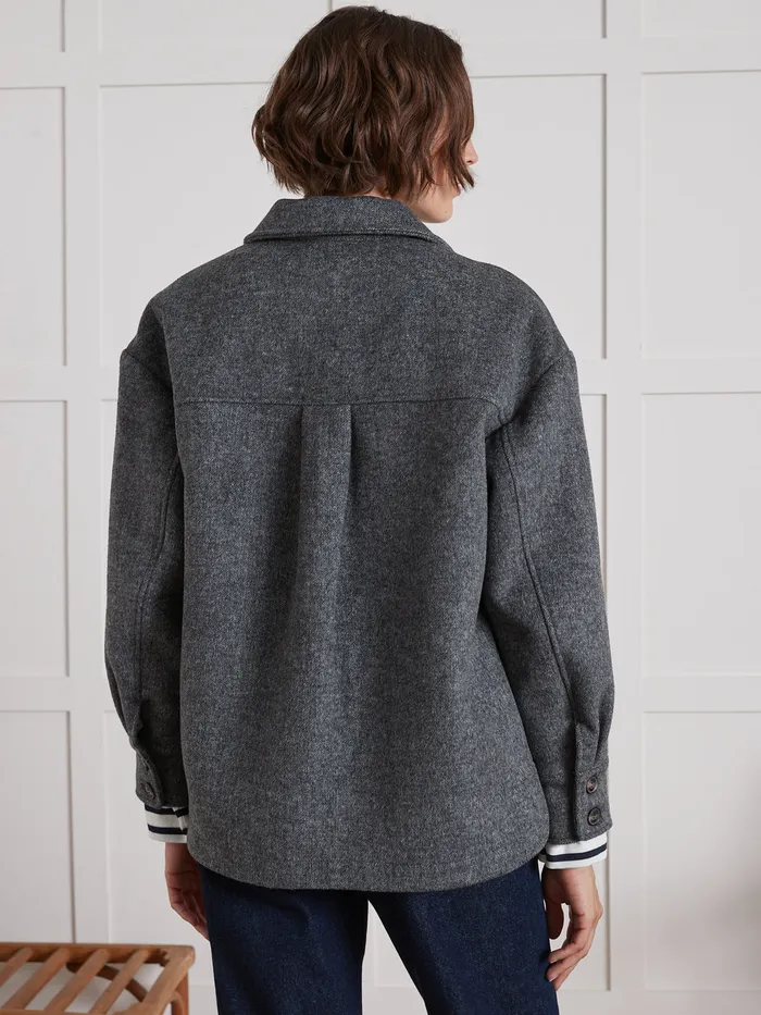 Women Cyrillus Clothing DoubleSided Woolen Topshirt Gris Chine Clair