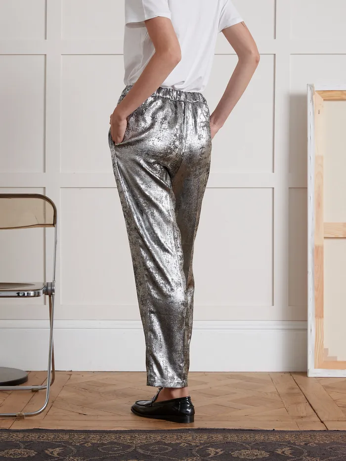 Women Cyrillus Clothing Jeanine StraightLeg Silver Lam Trousers Argente