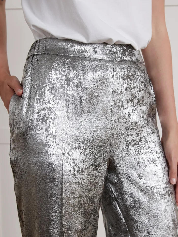 Women Cyrillus Clothing Jeanine StraightLeg Silver Lam Trousers Argente