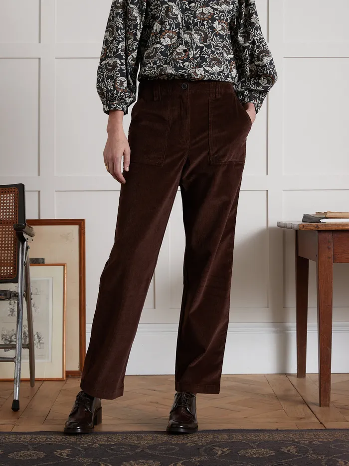 Women Cyrillus Clothing Leonie Corduroy Cargo Trousers Chocolat