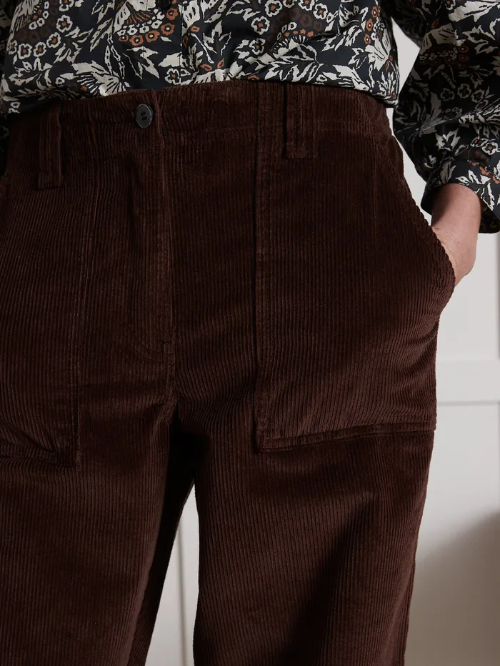 Women Cyrillus Clothing Leonie Corduroy Cargo Trousers Chocolat