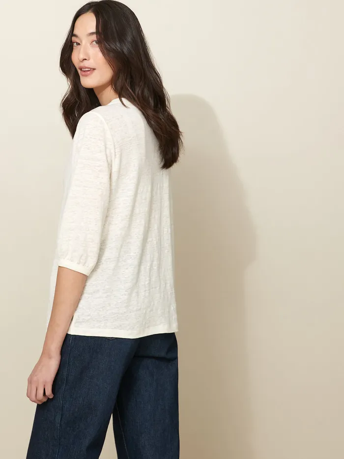 Women Cyrillus Clothing Linen And Lace TShirt Ecru