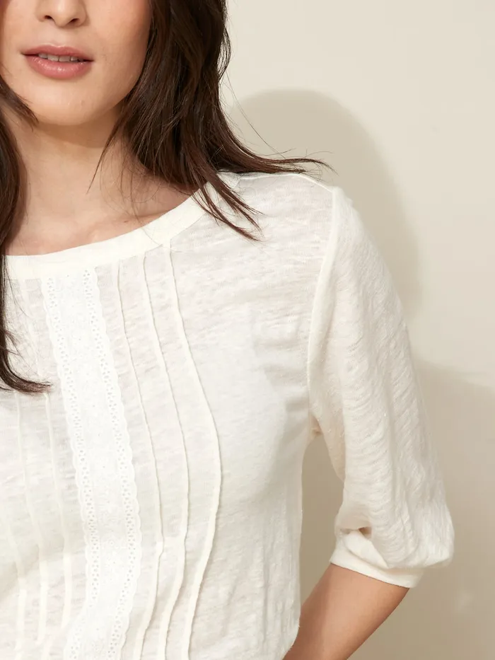 Women Cyrillus Clothing Linen And Lace TShirt Ecru