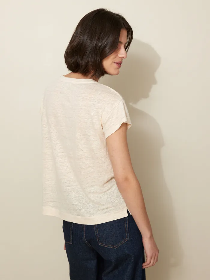 Women Cyrillus Clothing Linen TShirt With Round Neckline Craie