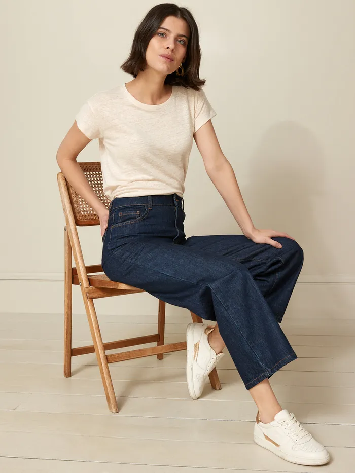 Women Cyrillus Clothing Linen TShirt With Round Neckline Craie