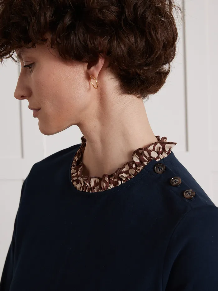 Women Cyrillus Clothing Otton TShirt With Fauve Print Collar Encre