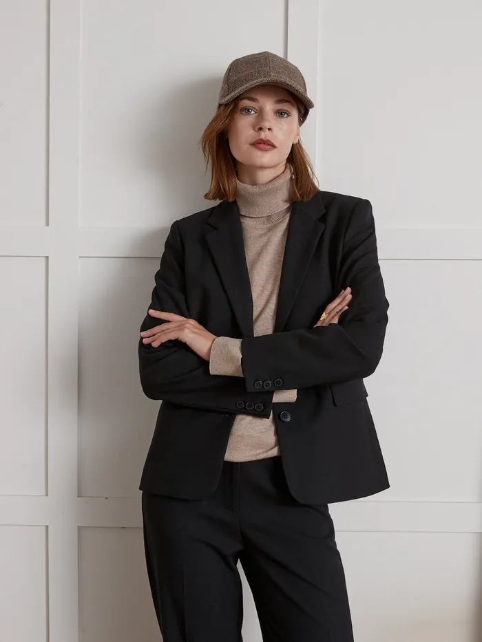 Women Cyrillus Clothing Plain Suit Jacket Noir