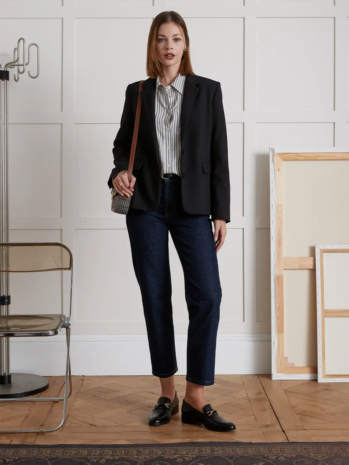 Women Cyrillus Clothing Plain Suit Jacket Noir