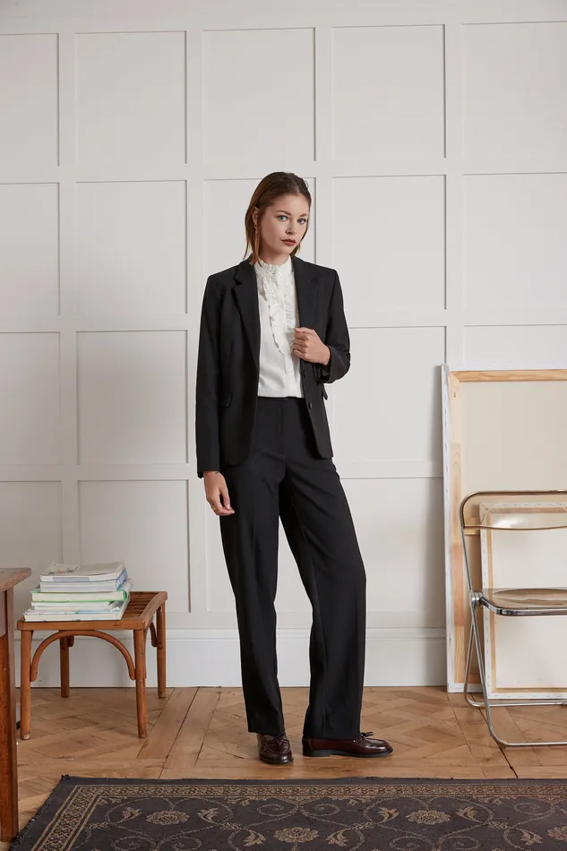 Women Cyrillus Clothing Plain Suit Jacket Noir