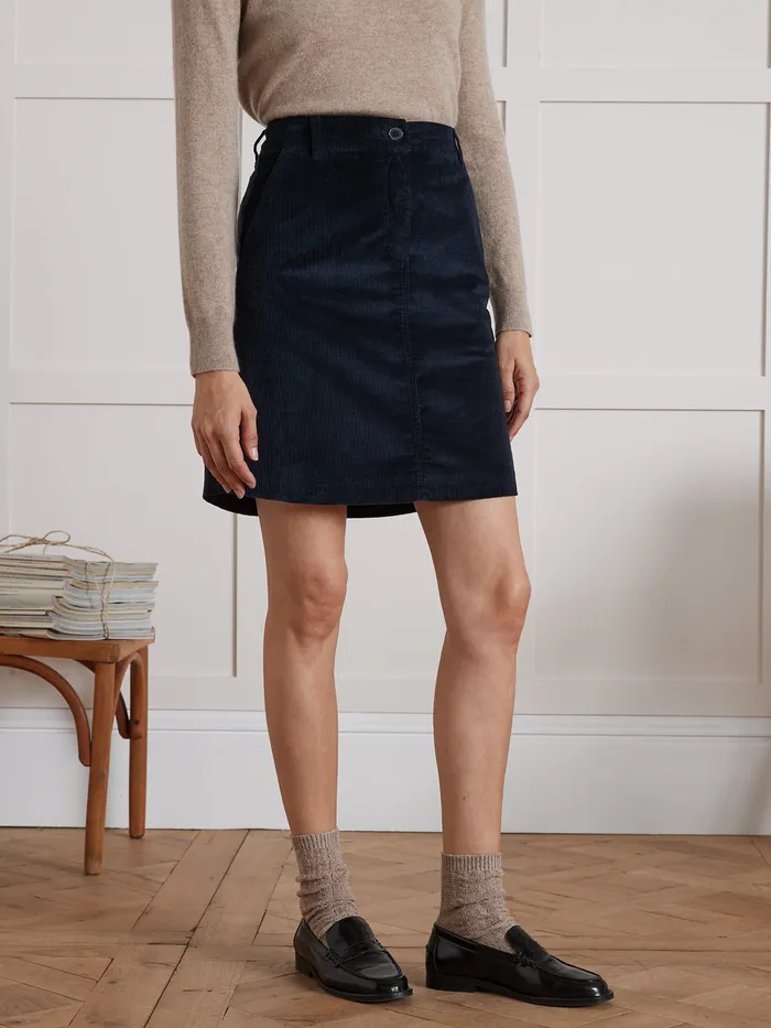 Women Cyrillus Clothing Short Velvety Cord Skirt Encre