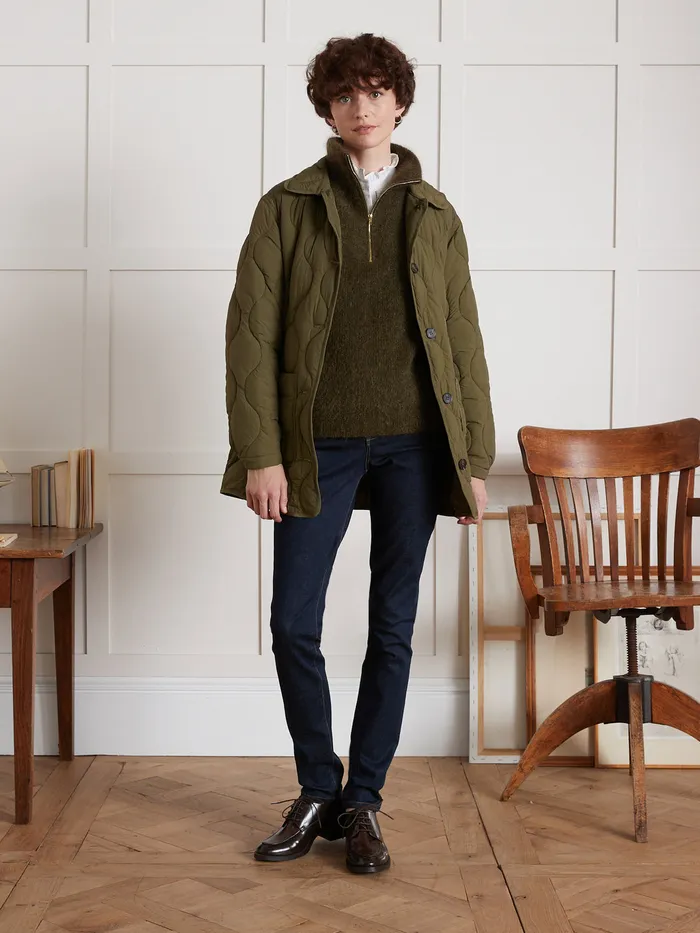 Women Cyrillus Clothing Sweater With High Zip Neckline Kaki