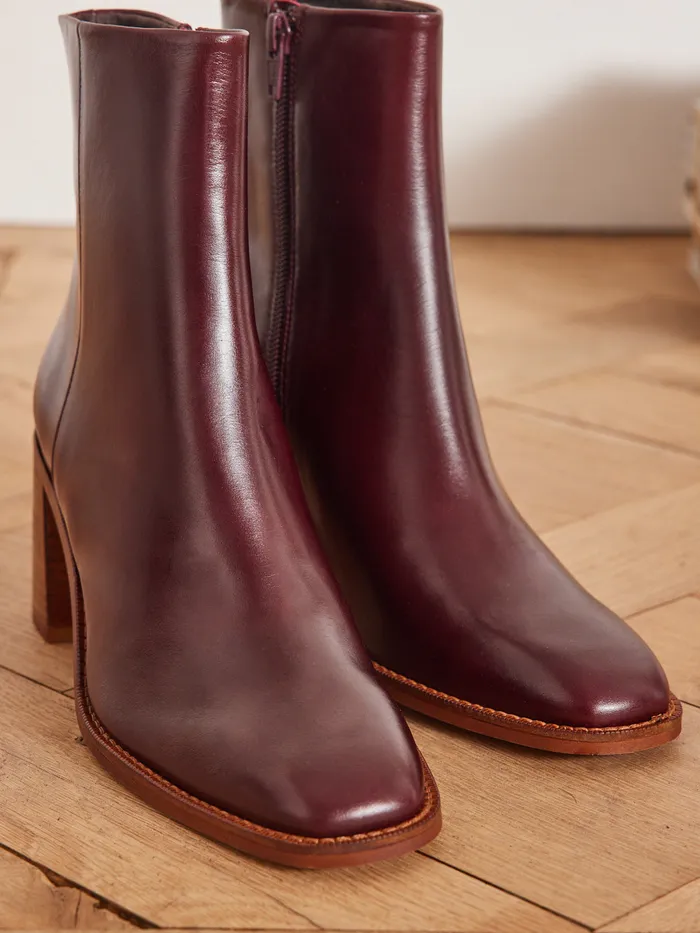 Women Cyrillus Shoes Leather Ankle Boots Bordeaux