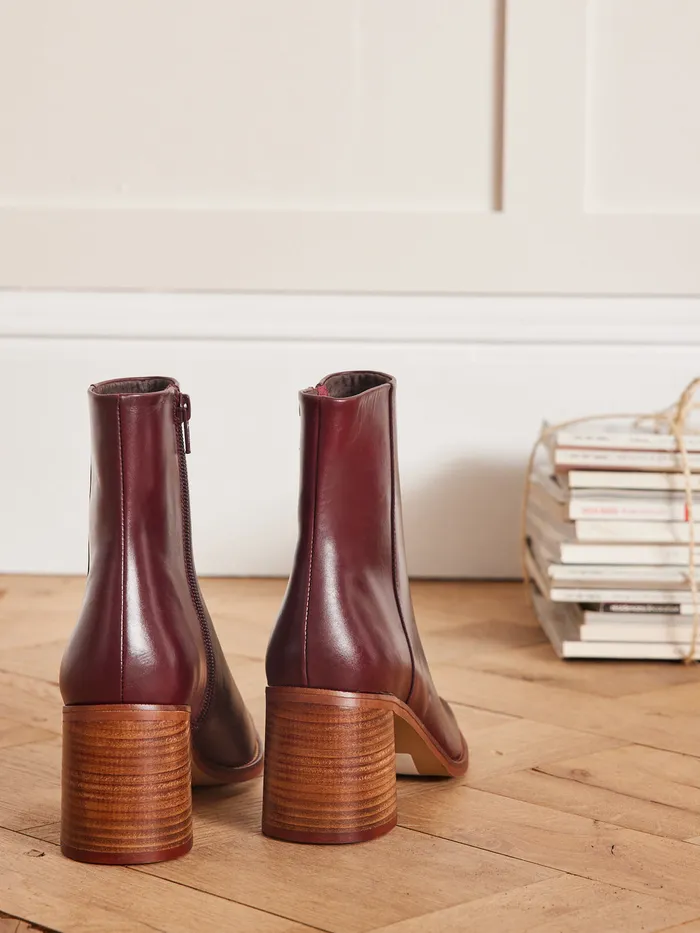 Women Cyrillus Shoes Leather Ankle Boots Bordeaux