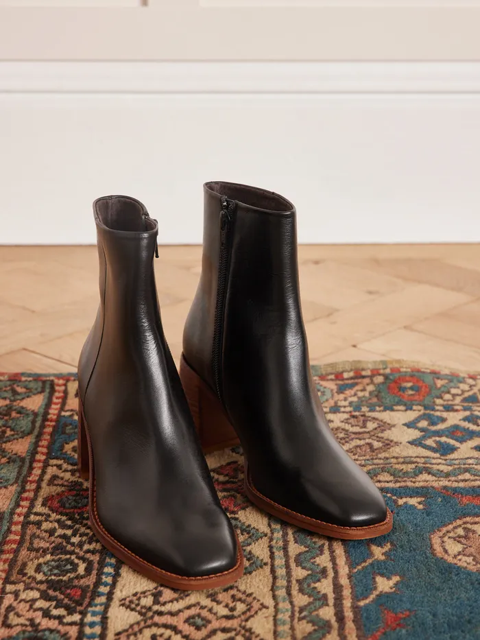 Women Cyrillus Shoes Leather Ankle Boots Noir