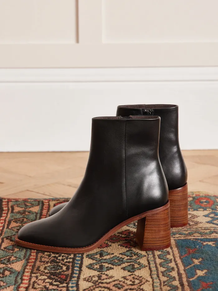 Women Cyrillus Shoes Leather Ankle Boots Noir