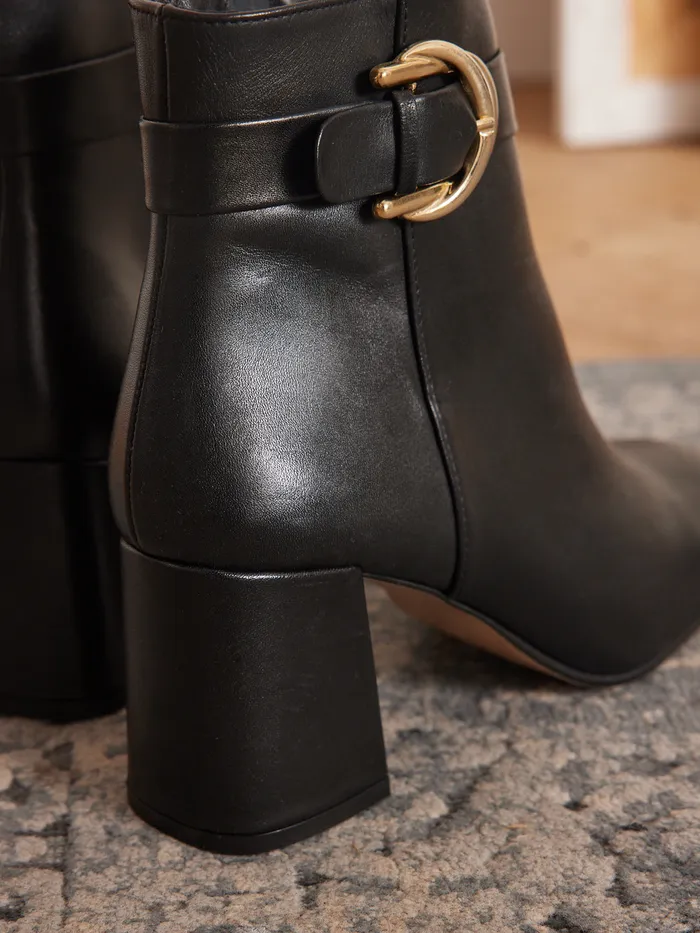 Women Cyrillus Shoes Leather Ankle Boots With Buckle And Heel Noir