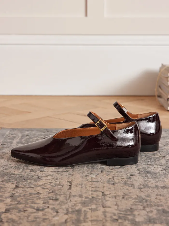 Women Cyrillus Shoes Patent Leather Ballet Flats Cerise
