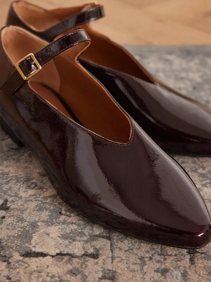 Women Cyrillus Shoes Patent Leather Ballet Flats Cerise