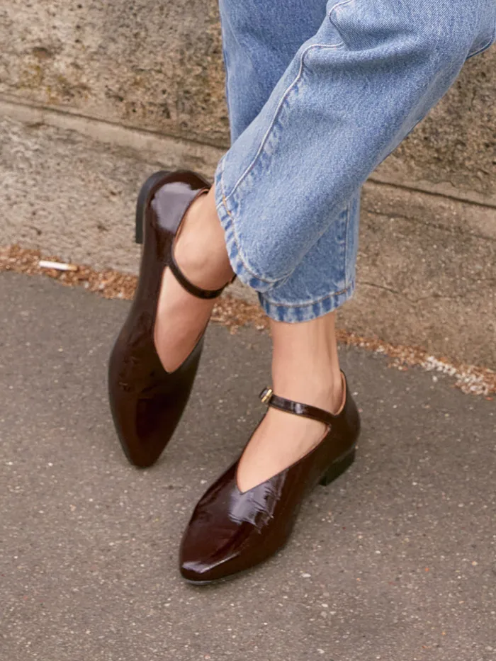 Women Cyrillus Shoes Patent Leather Ballet Flats Cerise